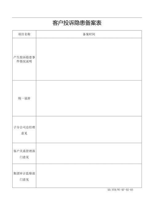 客户投诉隐患备案表.docx