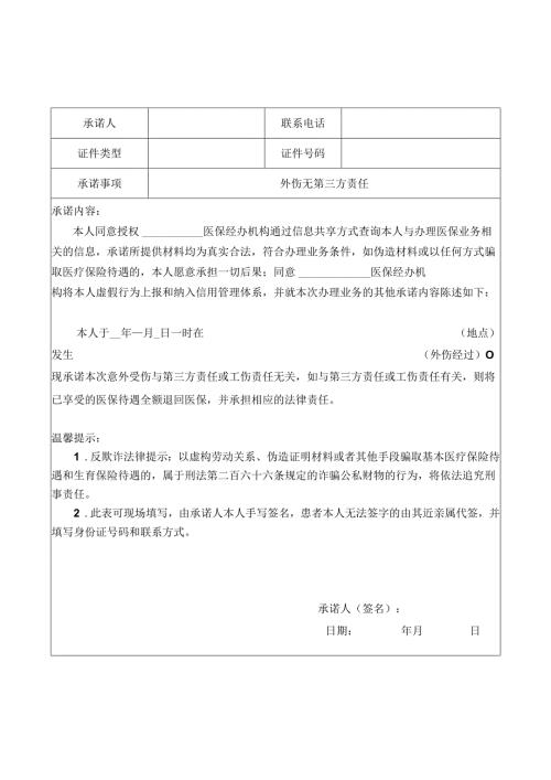 外伤无第三方责任承诺书（含样表）.docx