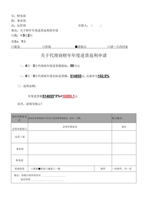 饮品店代理商进货年度返利申请.docx