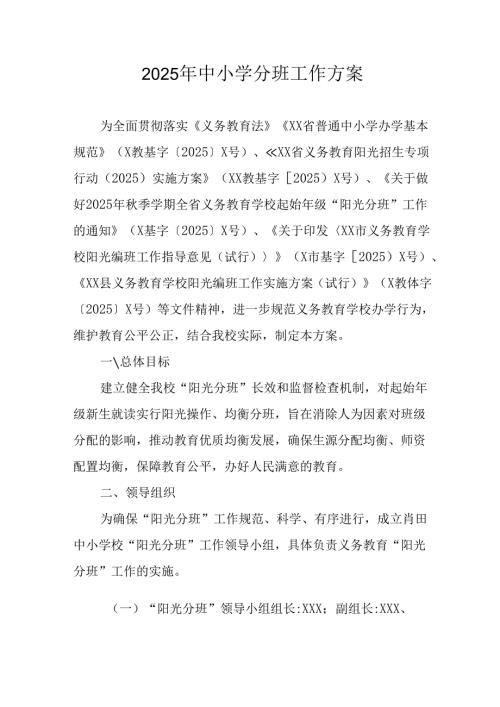 2025年开展中小学分班工作方案 （3份）.docx