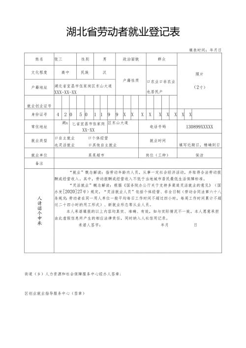 湖北省劳动者就业登记表.docx