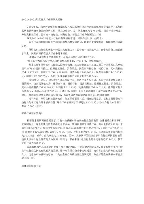 国内主要行业薪酬调查手册.docx