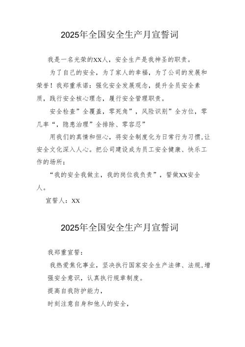2025年全国《安全生产月》个人宣誓词.docx