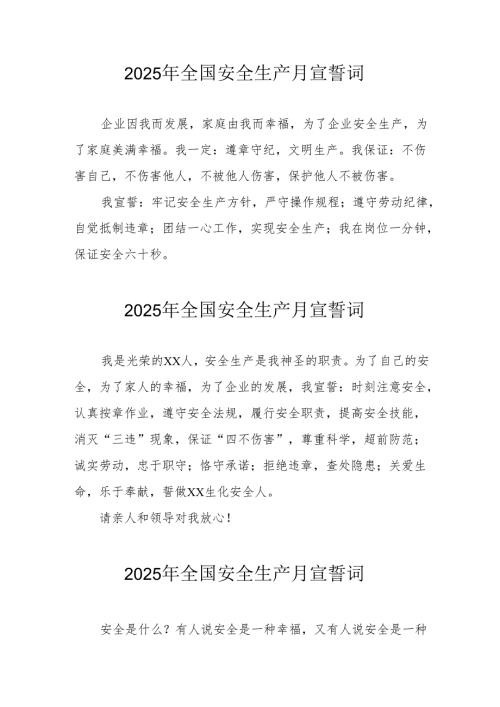 2025年全国安全生产月动员会宣誓词 汇编7份.docx