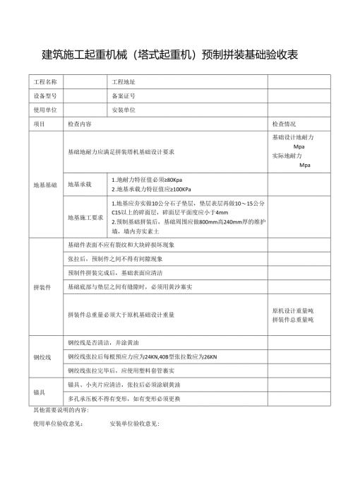 建筑施工起重机械（塔式起重机）预制拼装基础验收表.docx