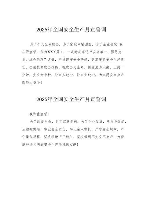 2025年全国安全生产月个人宣誓词 （3份）.docx