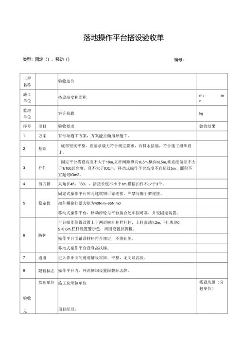 落地操作平台搭设验收单.docx
