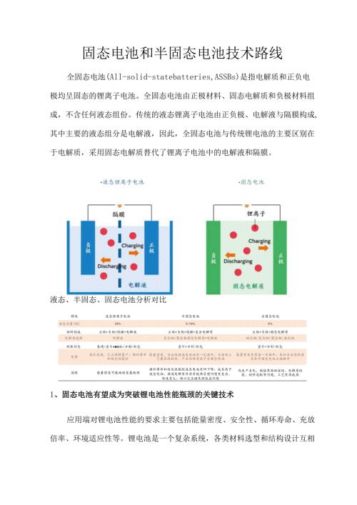 固态电池和半固态电池技术路线.docx