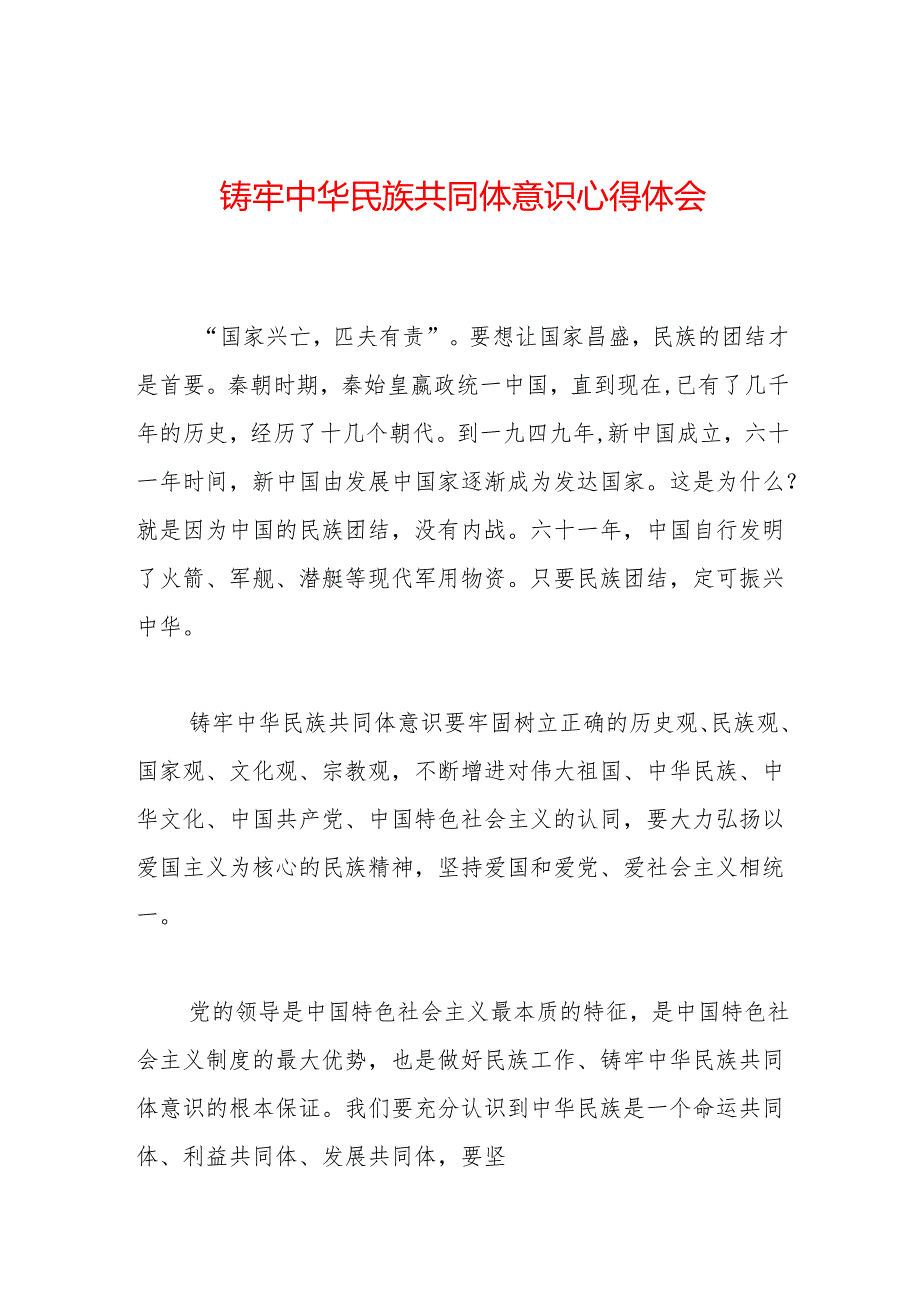 铸牢中华民族共同体意识心得体会1.2.docx_第1页
