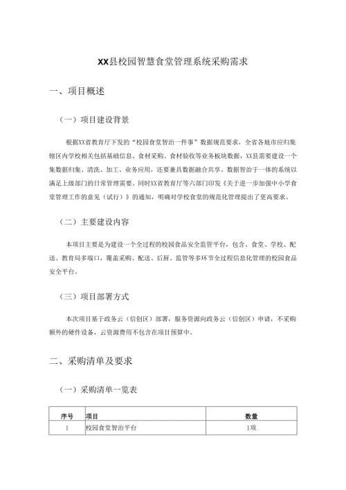 XX县校园智慧食堂管理系统采购需求.docx