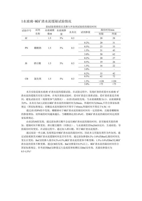 水玻璃-碱矿渣水泥缓凝试验情况.docx