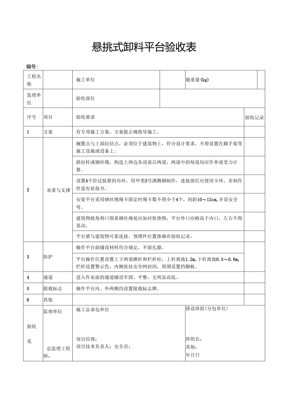 悬挑式卸料平台验收表.docx_第1页