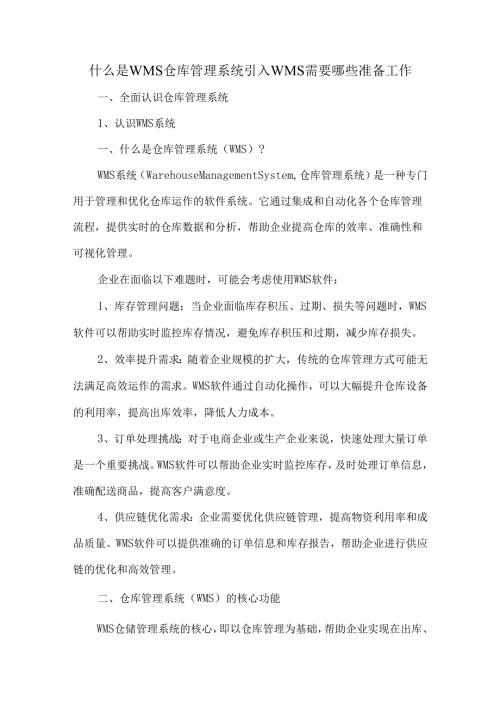 什么是WMS仓库管理系统引入WMS需要哪些准备工作.docx