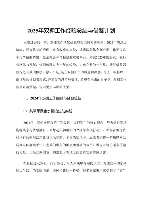 2025年双拥工作经验总结与借鉴计划.docx