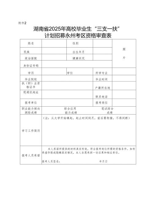 湖南省高校毕业生“三支一扶”报名表.docx