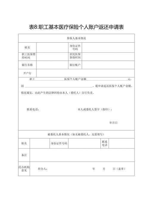 安阳市职工基本医疗保险个人账户返还申请表.docx