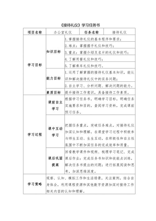 《沟通礼仪办公室礼仪》任务书——接待礼仪.docx