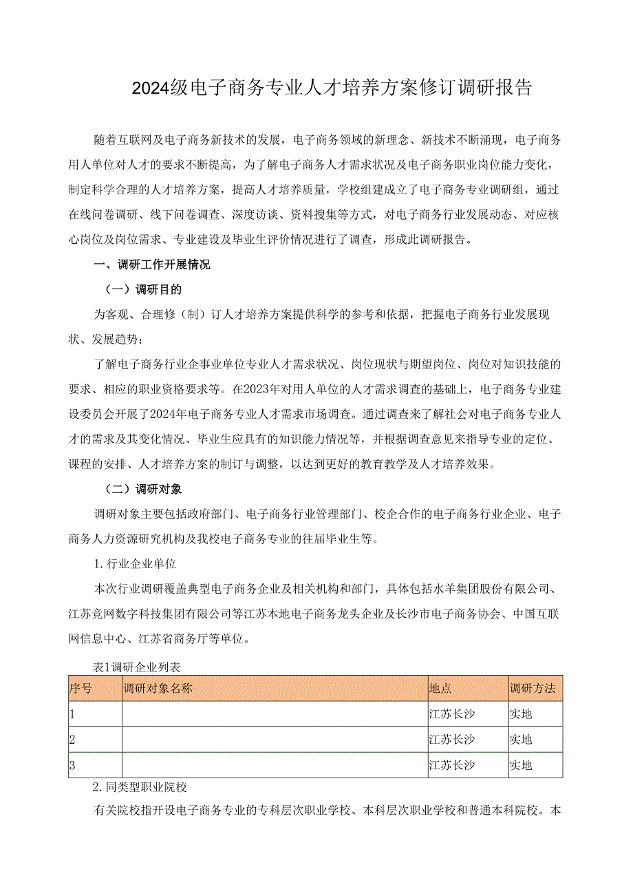2024级电子商务专业人才培养方案修订调研报告.docx_第1页