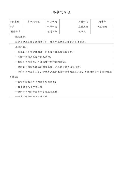 企业办事处经理岗位说明书.docx