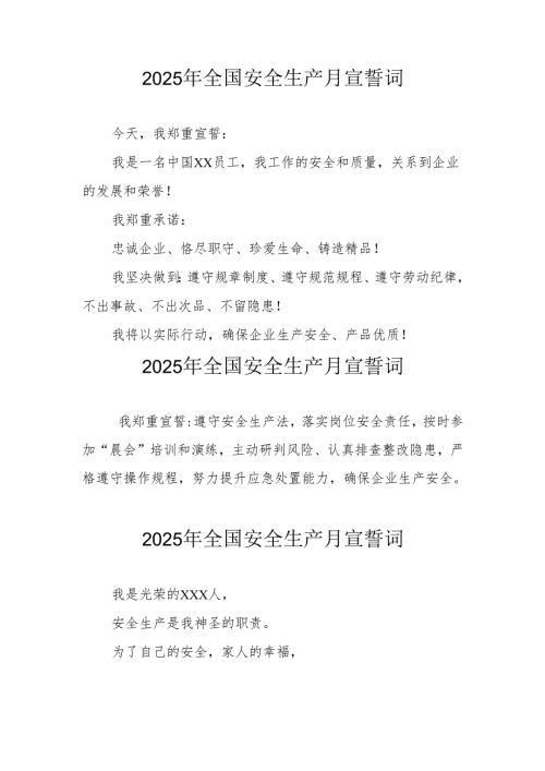 2025年全国安全生产月个人宣誓词.docx